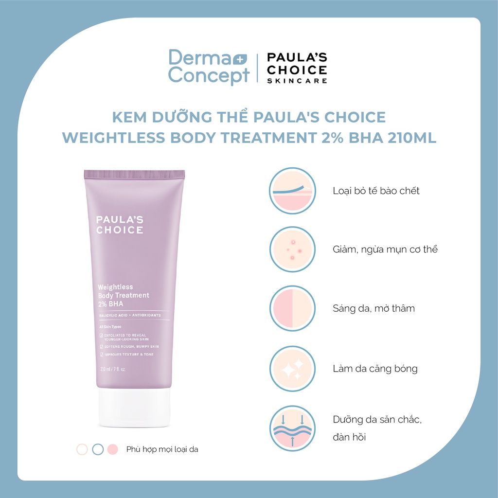 Kem dưỡng thể giảm mụn lưng Paula's Choice 2% BHA Weightless Body Treatment 210ml [NHẬP KHẨU CHÍNH NGẠCH]