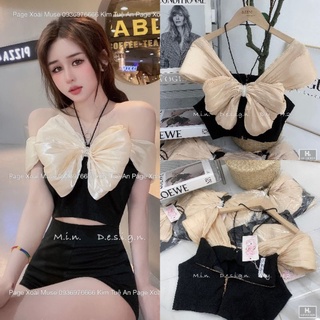 Áo hai dây bản to nơ ngực áo croptop hai dây nơ ngực