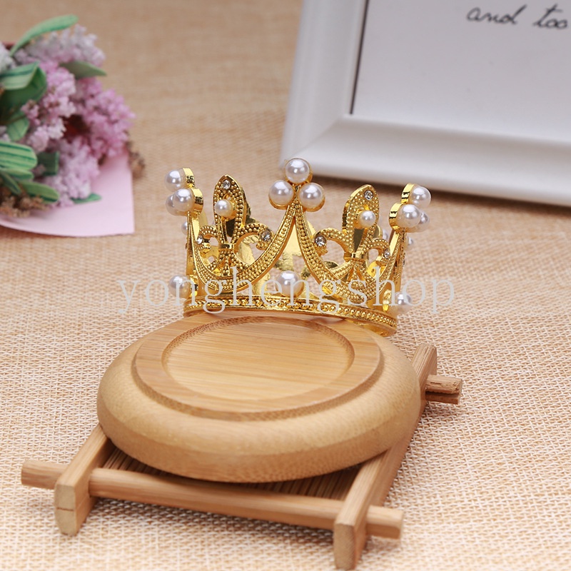 Topper Cắm Trang Trí Bánh Kem Hình Vương Miện Có Đính Ngọc Trai Giả