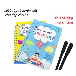 Combo 2 quyển vở luyện viết chữ số đẹp thần kỳ - tặng kèm bút viết mực tự bay dùng mãi mãi