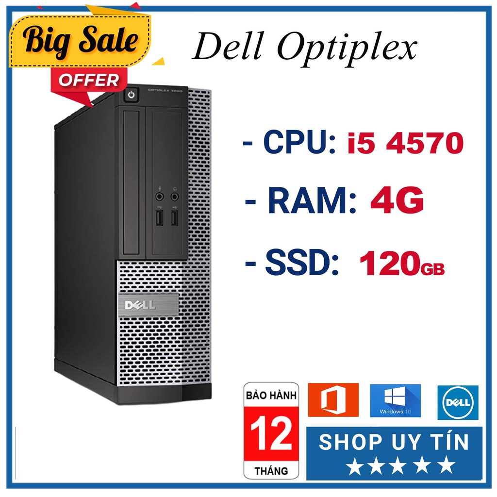 Máy Bộ Dell i5 ⚡Freeship⚡ Case Máy Tính Đồng Bộ - Dell Optiplex 3020/7020/9020 (i5 4570/Ram 4G/SSD 120GB) - BH 12 Tháng