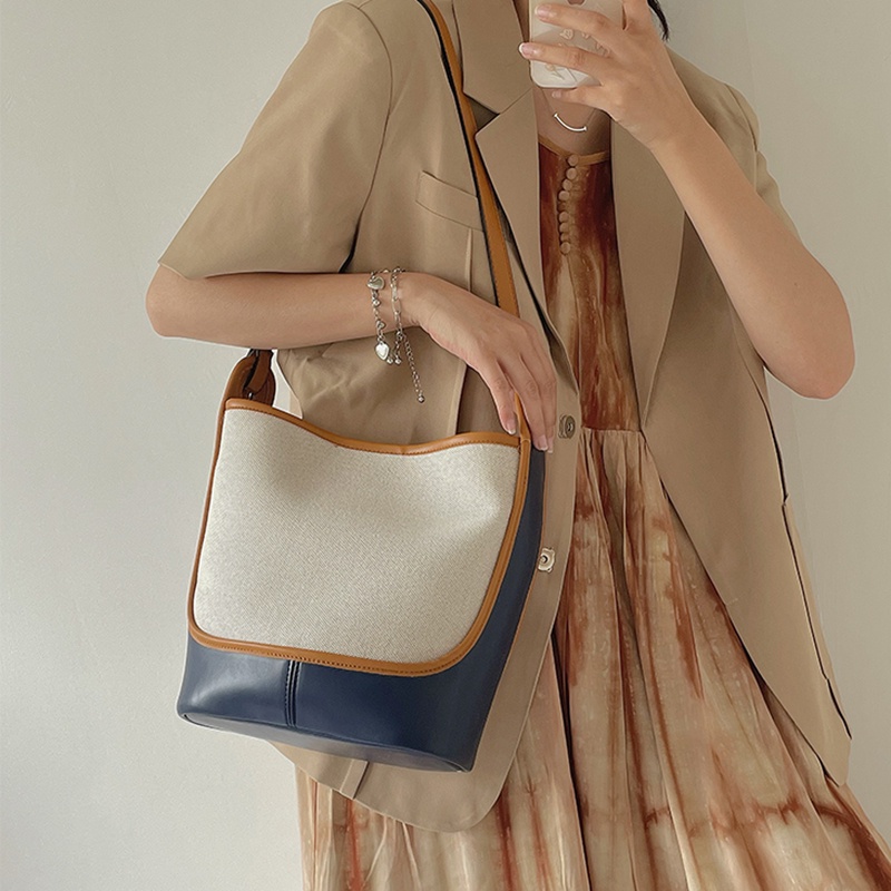 Túi xô IELGY đeo chéo vai bằng vải bạt sức chứa lớn màu tương phản sang trọng cổ điển cho nữ