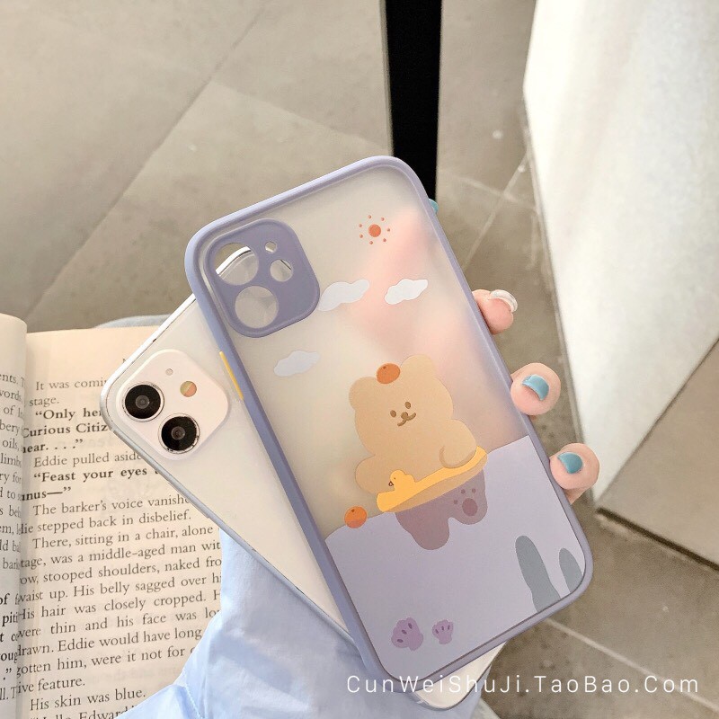 Ốp Lưng iPhone Nhám Viền Màu Bảo Vệ Camera Chống Sốc iPhone Gấu Nâu Cute iPhone 6 6Plus 7Plus 8Plus X Xs Max 11 Promax