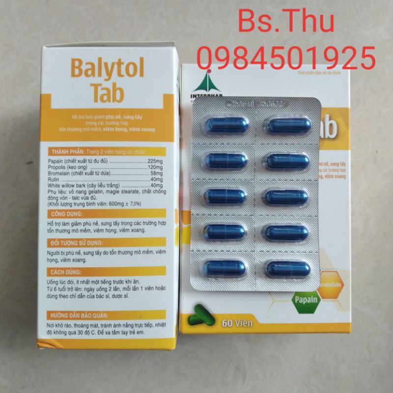 BALYTOL TAB hộp 60 viên, hỗ trợ giảm phù nề, giảm sưng, viêm - Alpha choay từ thảo dược