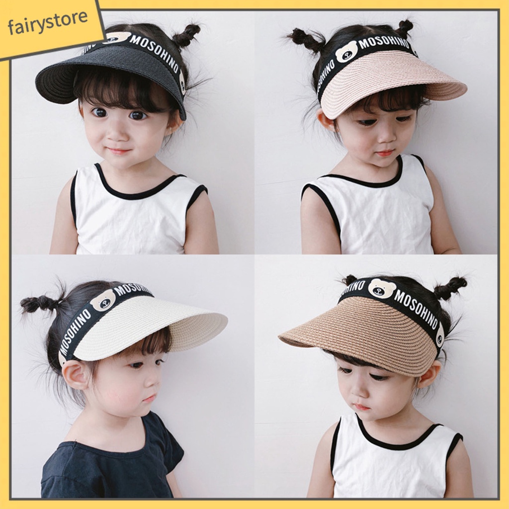 Mũ Cói Vành Rộng Hở Đầu Chống Tia Uv Họa Tiết Gấu Dễ Thương Thời Trang Mùa Hè Cho Người Lớn Và Trẻ Em