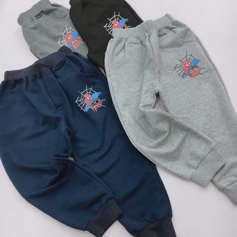 Quần nỉ da cá bé trai cao cấp, quần nỉ nhện cho bé trai, quần người nhện thu đông 2021