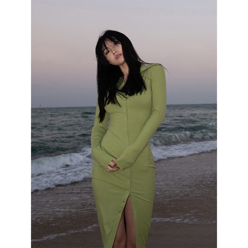 COZOK Đầm dệt kim tay dài thời trang quyến rũ