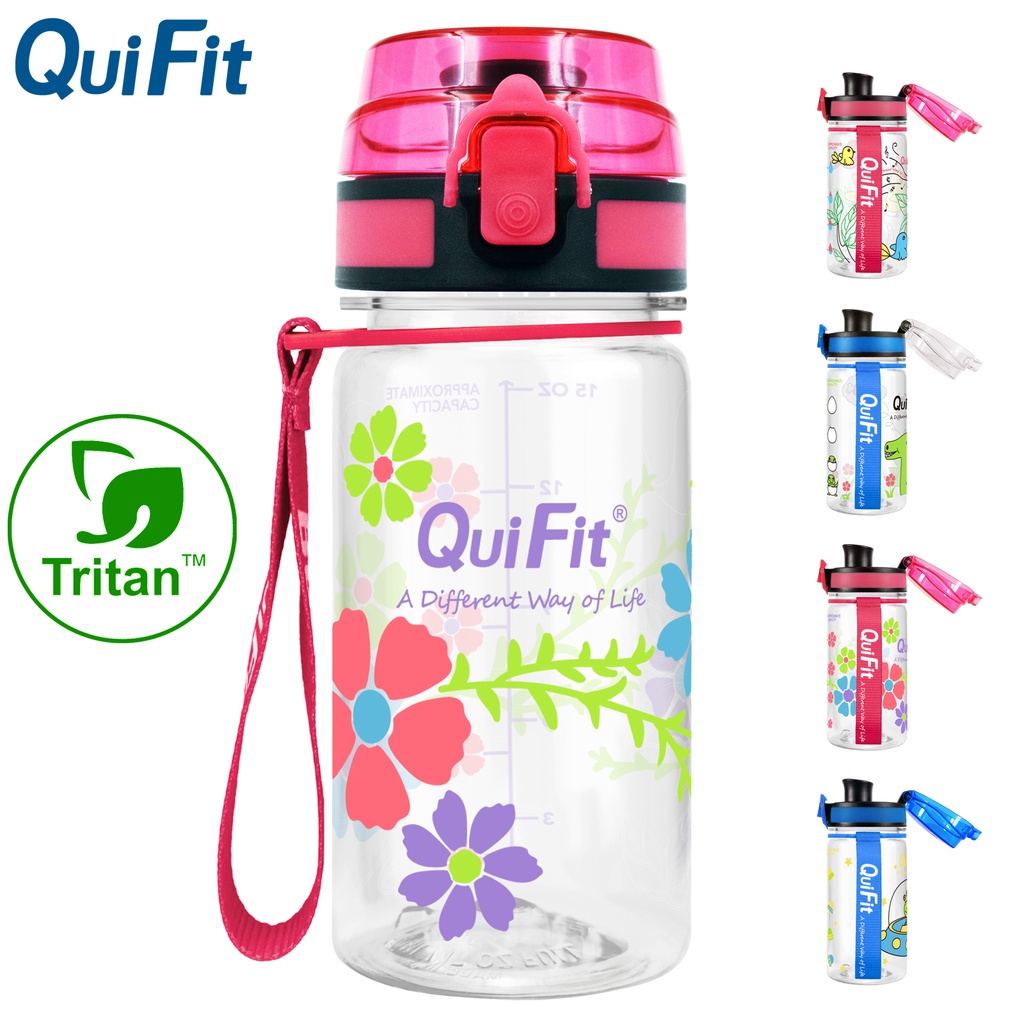 Bình nước Quifit không chứa BPA có vạch đánh dấu thời gian dung tích 450ML cho trẻ em