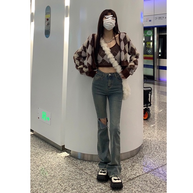 Quần Jeans Nữ Lưng Cao Ống Loe Thời Trang