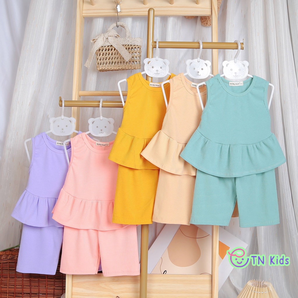 [Bé 7-19kg] Bộ sát nách phối bèo quần dài ống suông thun gân tăm Minky Mom cho bé gái từ 7-19kg