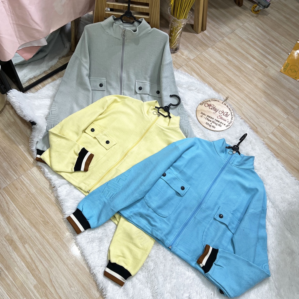 Áo Khoác Bomber Dây Kéo Nữ 2 Túi Trước Chất Nhung Tăm Cao Cấp Ulzzang Dáng Rộng