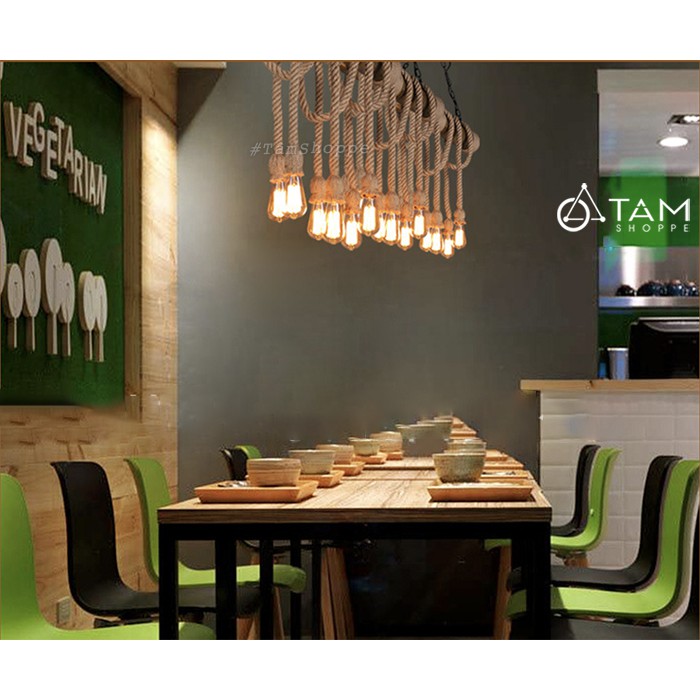 Đèn thả trần dây thừng khúc gỗ tre thòng 6 dây FE-ĐTTDT-08