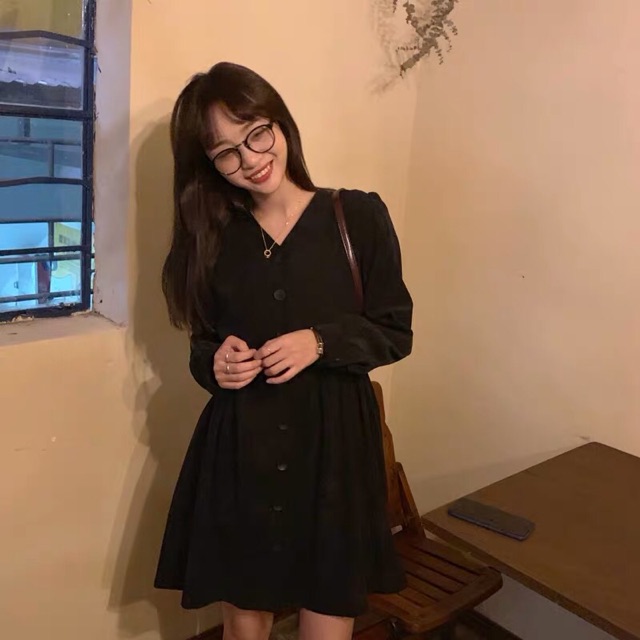 Đầm nhung dáng xoè dễ thương - Váy thu đông nhung dài tay xinh