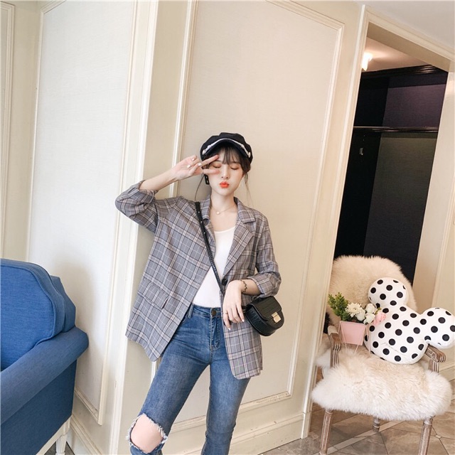 (Order) XL-4XL Áo khoác vest blazer kẻ basic ngoại cỡ | BigBuy360 - bigbuy360.vn