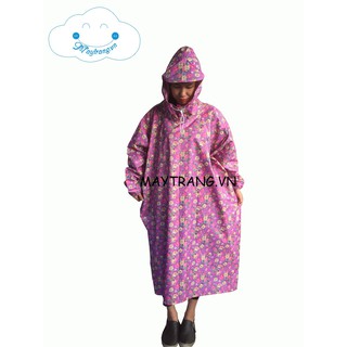 ÁO MƯA KHÔNG XẺ TÀ - VẢI DÙ CAO CẤP - HOA HỒNG MÀU HỒNG VÀNG NỀN TÍM HỒNG