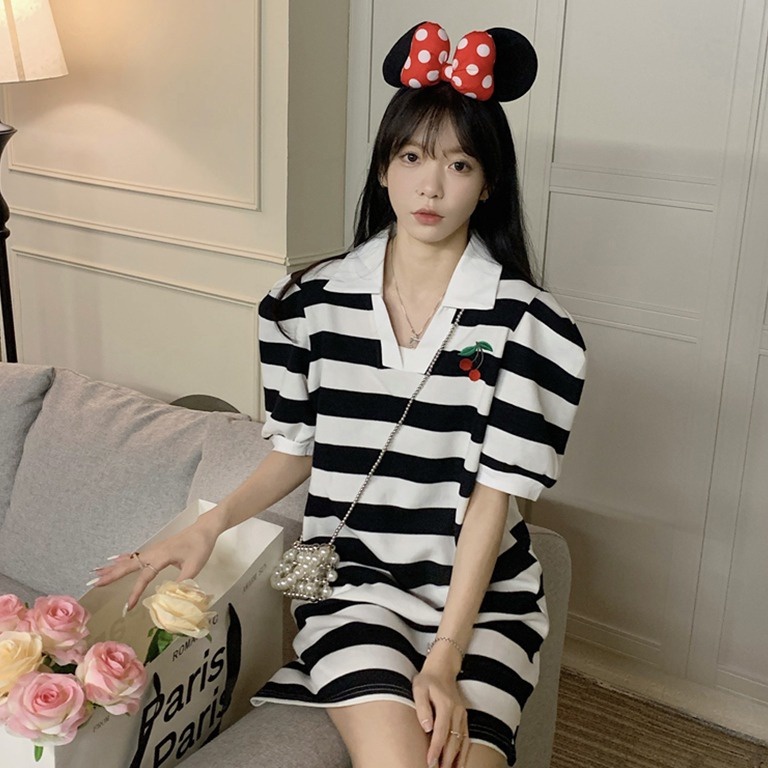 Áo thun polo dệt kim ZHELIHANGFEI dáng rộng họa tiết kẻ sọc trẻ trung sáng tạo