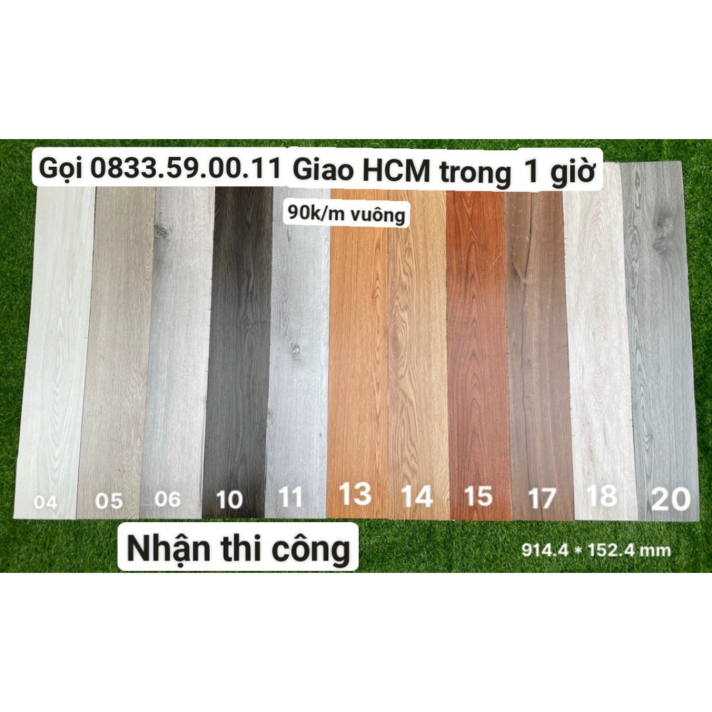 Ship hoả tốc.SÀN NHỰA GIẢ GỖ có keo sẵn giá rẻ. Kích thước dài 91.4cm rộng 15.2cm.Nhận thi công