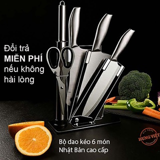 Bộ dao nhật inox 6 món hàng chuẩn khắc chữ, kèm kệ đựng gọn gàng
