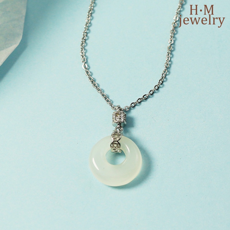 Vòng cổ Bạc 925 Mặt Khóa Đá Ngọc Bích Xinh Xắn