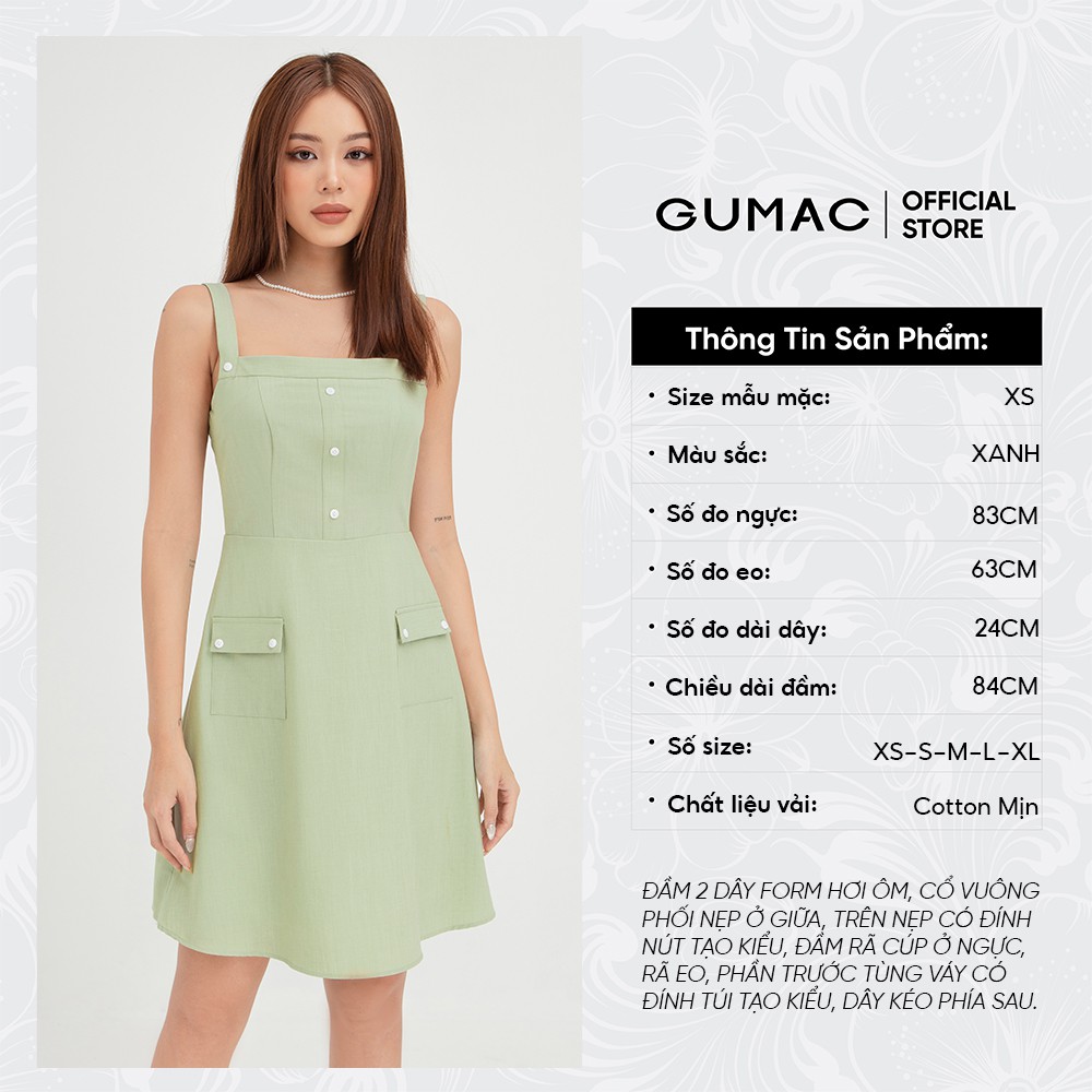 [Mã WABRGU50 giảm 10% đơn 250K] Đầm body nữ 2 dây phối túi GUMAC thiết kế tiểu thư màu xanh DB420 | BigBuy360 - bigbuy360.vn