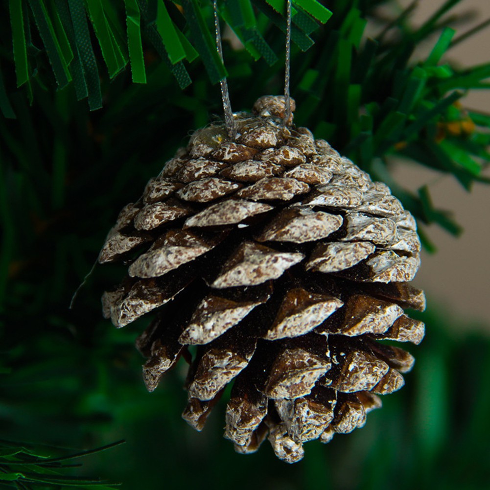 Christmas Tree Decoration Pine Cone Pendant Natural Pine Cone Dyed White Small Pine Cone Ornaments 6PCS