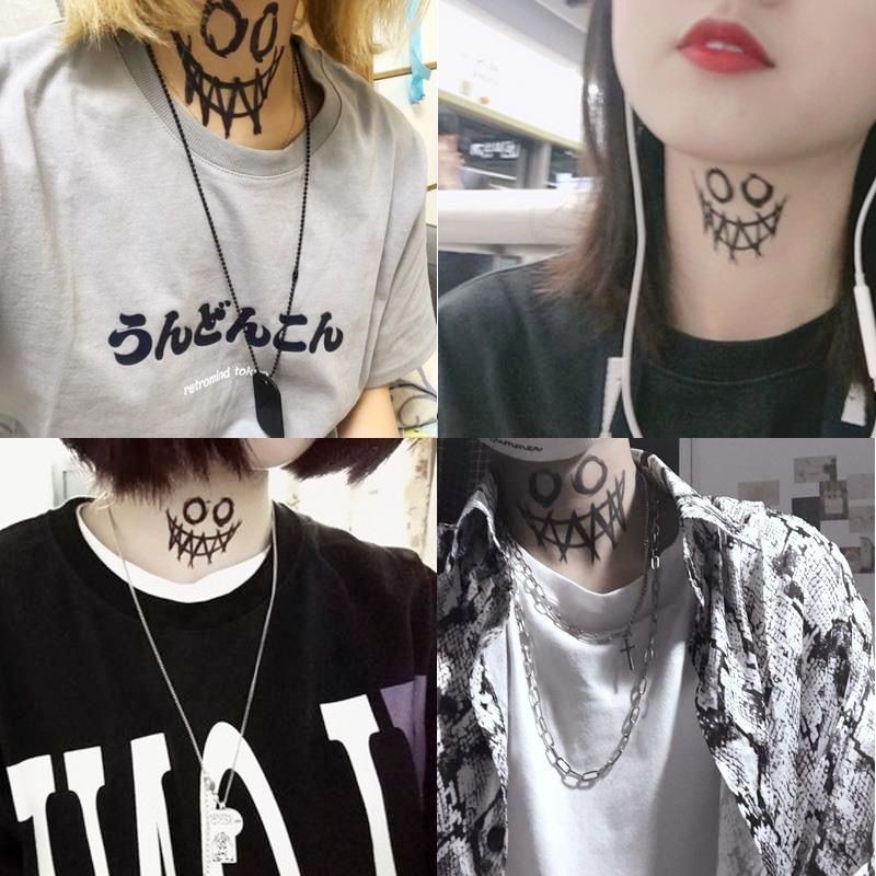 Hình Xăm Dán Tạm Thời Chống Nước Lâu Trôi Hình Chú Hề Hồng Màu Đen