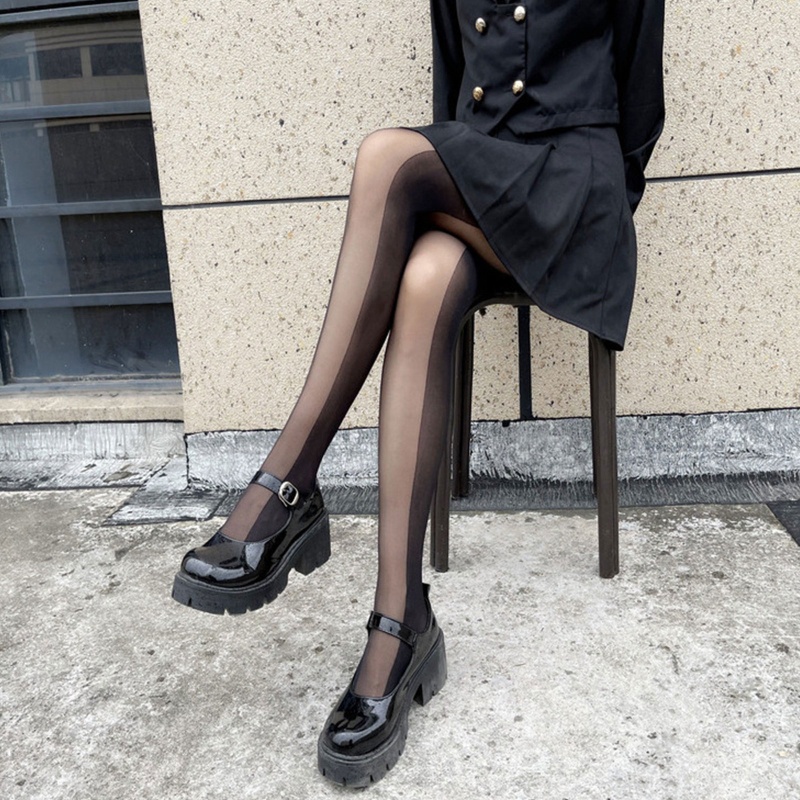 Quần Tất Vải Lụa Đen Phối Kẻ Sọc Dọc Phong Cách Lolita Dành Cho Nữ