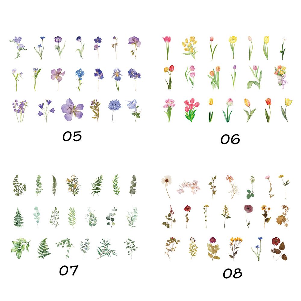Bộ 40 nhãn dán hình thực vật hoa lá trang trí sổ lưu niệm sổ tay dễ thương xinh xắn chất liệu nhựa PET