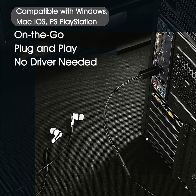 Card âm thanh USB bên ngoài, bộ chuyển đổi âm thanh USB sang 3.5mm, USB to Headphone Audio Adapter