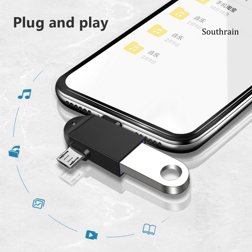 Southrain 2Pcs USB 3.0 Female to Type-C Micro USB Male Connector Data Sync OTG Adapter