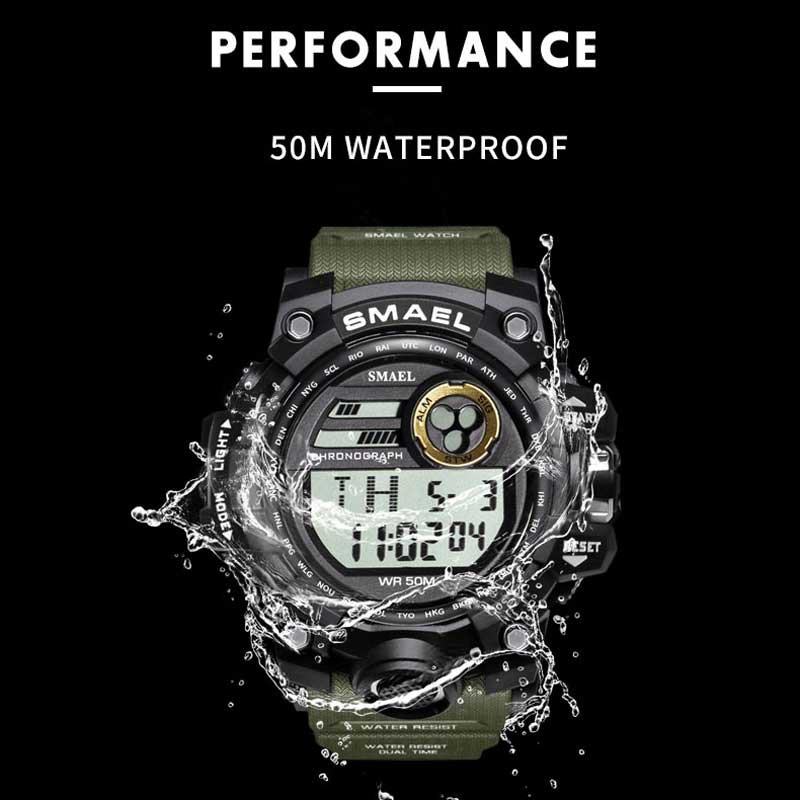 Đồng hồ nam SMAEL Đồng hồ thể thao đếm ngược Đồng hồ quân đội Báo thức Chrono Đồng hồ đeo tay kỹ thuật số 50M Đồng hồ chống nước 1545D