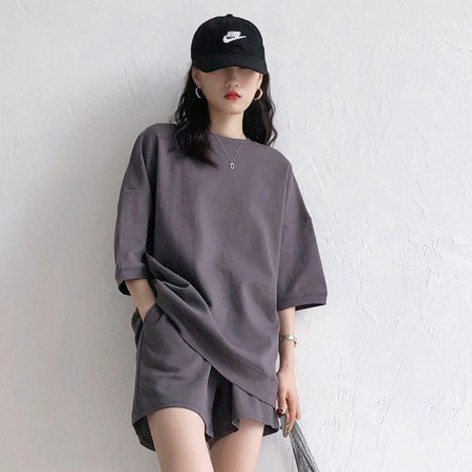 Set áo tay ngắn + quần short phong cách thể thao Hàn Quốc thời trang năng động cho nữ