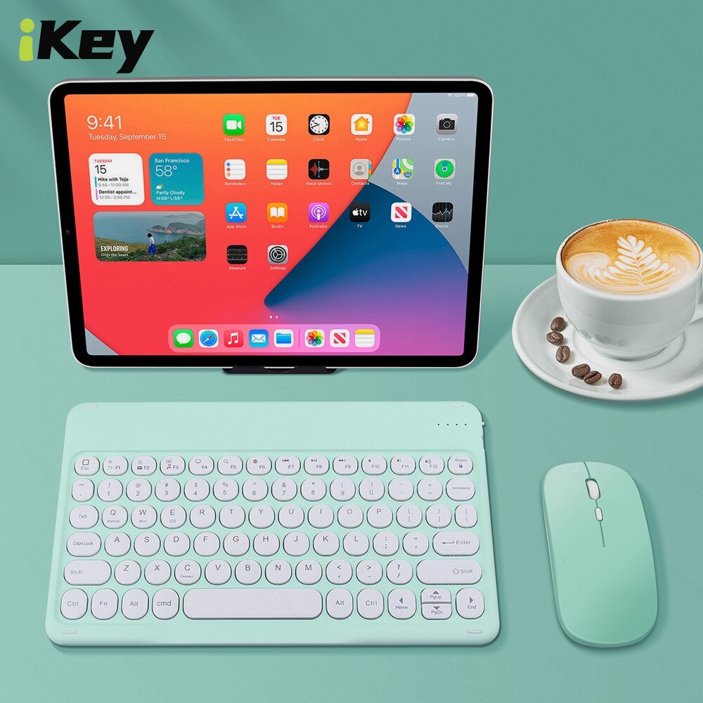 iKey Wireless Bluetooth Keyboard Mini Portable Round Keycap Button Single Keypad Mouse For iPad Pro 11 Air 3 10.5 7th gen 8th gen 10.2 Air 2 9.7 Air 4 4th gen 10.9 inch 2020 2021 Tablet Laptop Android iOS Windows Smart Phone