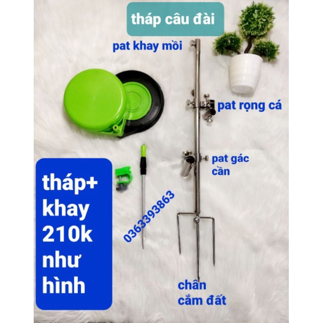 tháp câu đài đa năng có pat chống cần, pat rọng cá, pat khay mồi