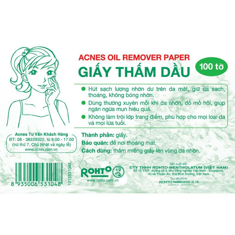 BỘ 100 GIẤY THẤM DẦU ACNES OIL REMOVER PAPER