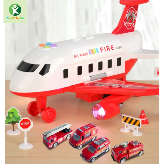 Máy bay đồ chơi có đèn nhạc chứa đường trượt ô tô