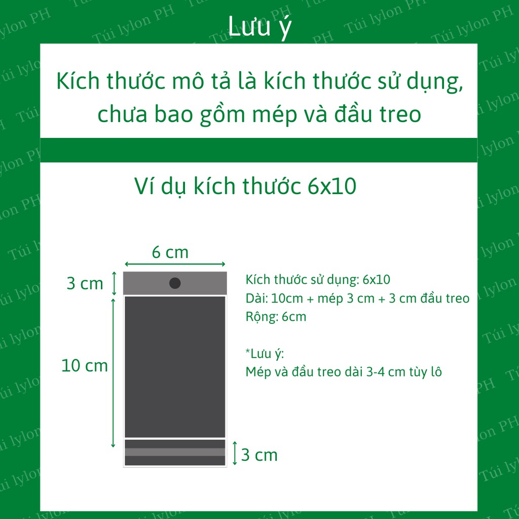 20 túi dùng thử, túi OPP có lỗ treo ,túi bóng kính