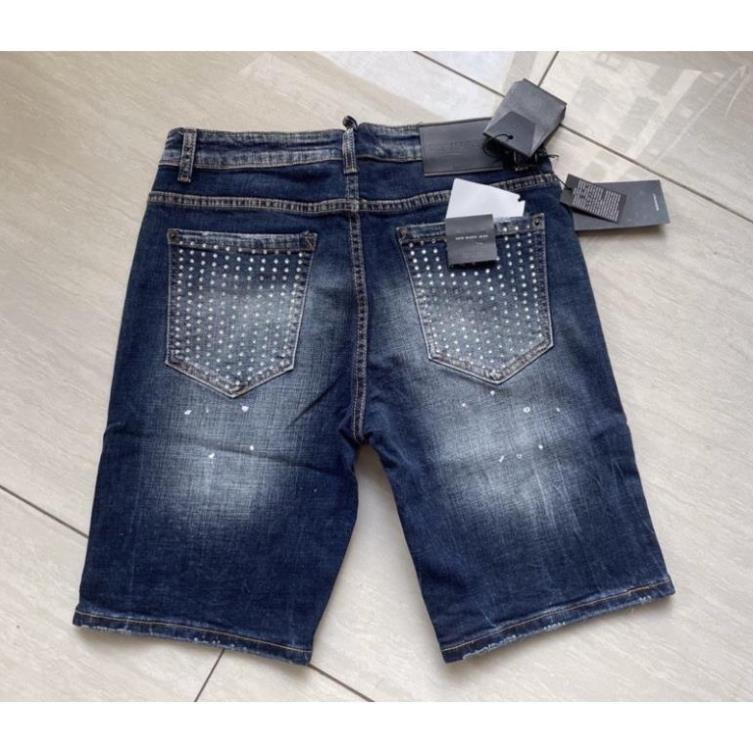 💥FREESHIP💥Quần bò ngố cộc DSQ đính đinh túi cho Nam_Quần Jeans ngắn lỡ chất co giãn vá da chữ túi 2021 ! ⚠️ !