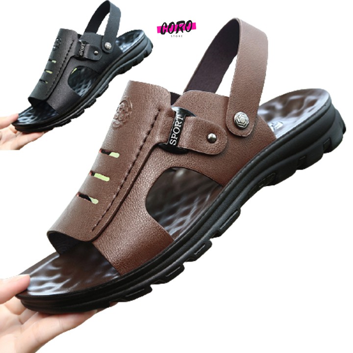 Dép da nam cao cấp, dép da nam trung niên quai hậu, đi êm chân, chống trượt size 39 - 41