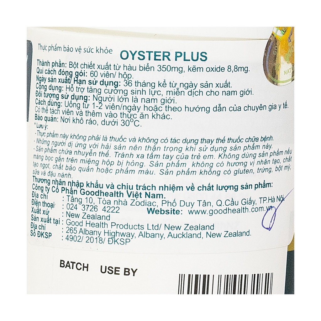 Tinh chất hàu New Zealand Good Health Oyster Plus - Hàng Úc