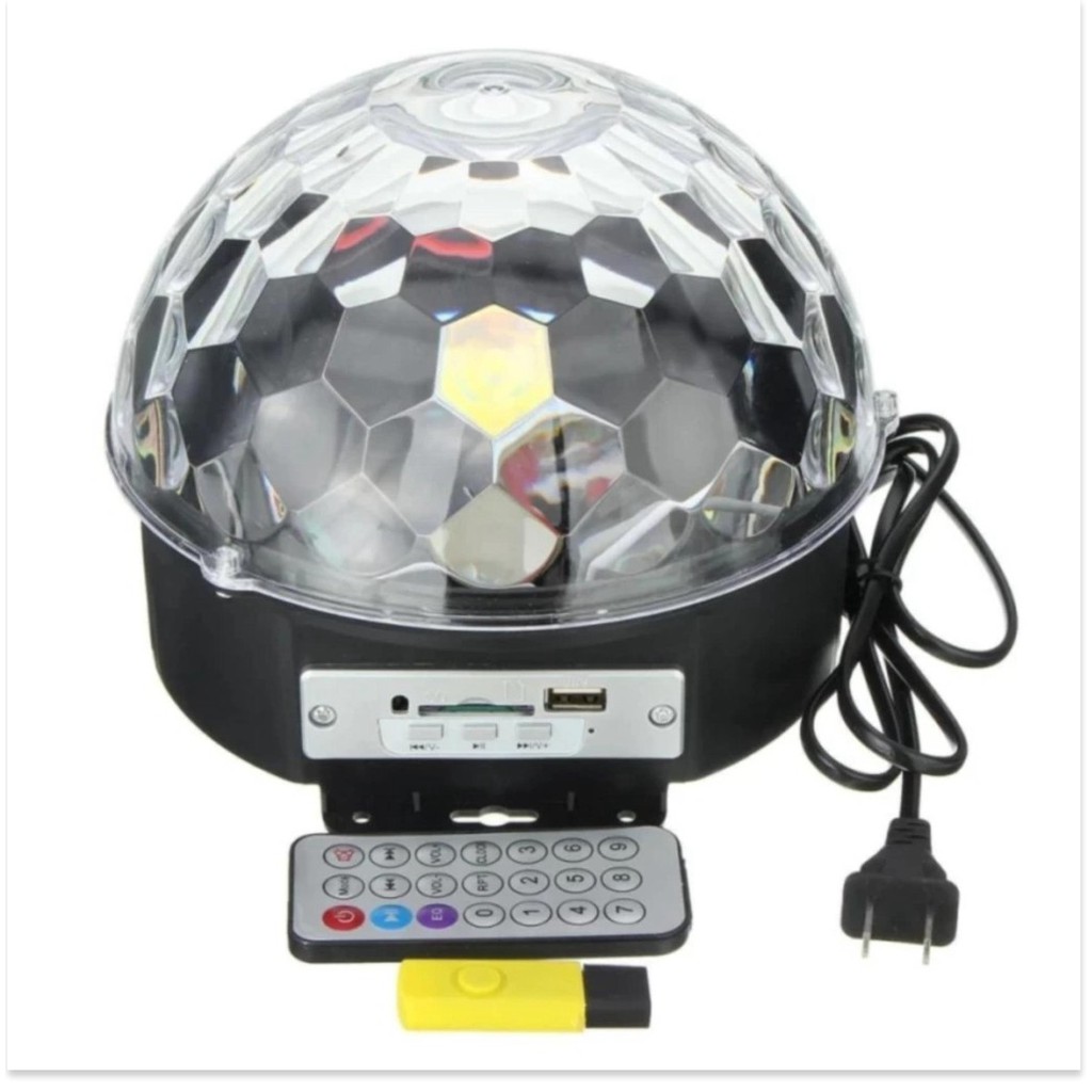 Đèn led quả cầu cảm ứng đèn pha lê 7 màu nháy xoay theo nhạc + Usb + Remote