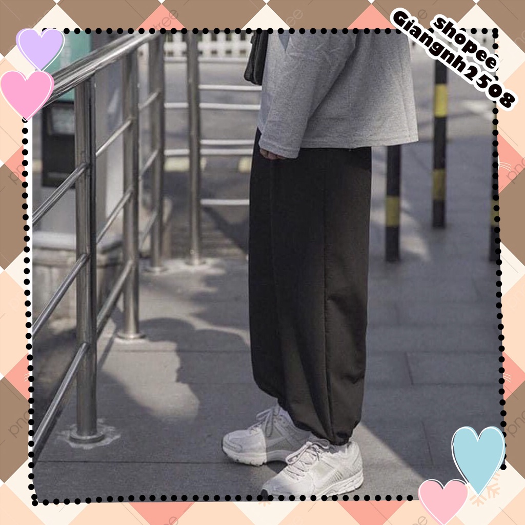 Q014 Quần jogger nam nữ xám đen hiphop Ulzzang, quần dài nỉ cạp chun thể thao mặc nhà, đi chơi ống rộng bo unisex