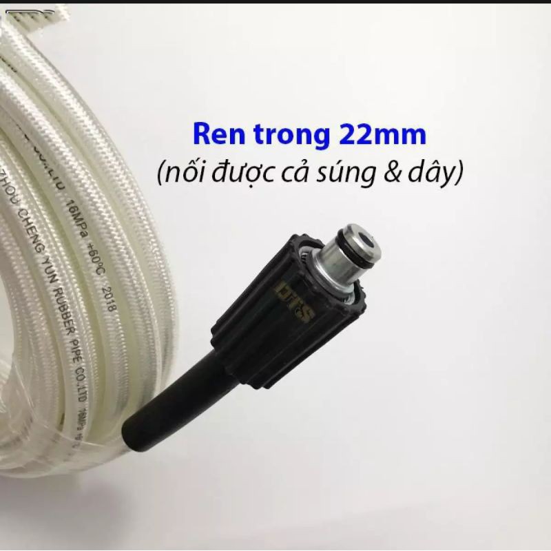 Bộ đầu bấm ống dây rửa xe ren 22, Bộ 2 roong  đen cao su cho đầu dây máy rửa xe.