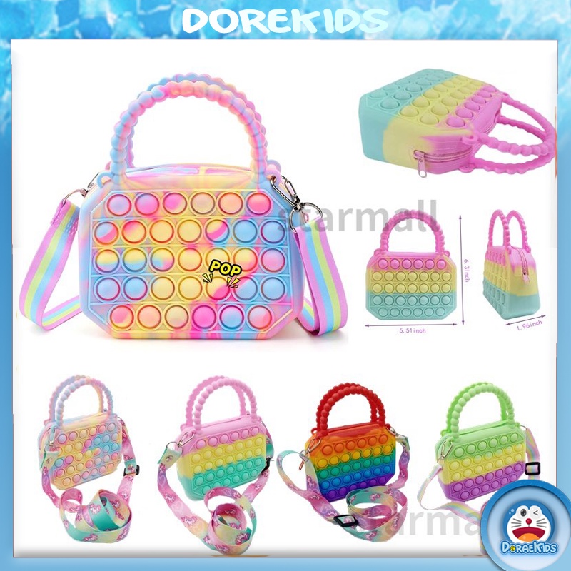 Pop it Bag Túi xách đồ chơi dạng ấn bong bóng màu cầu vồng dễ thương giảm căng thẳng cho bé