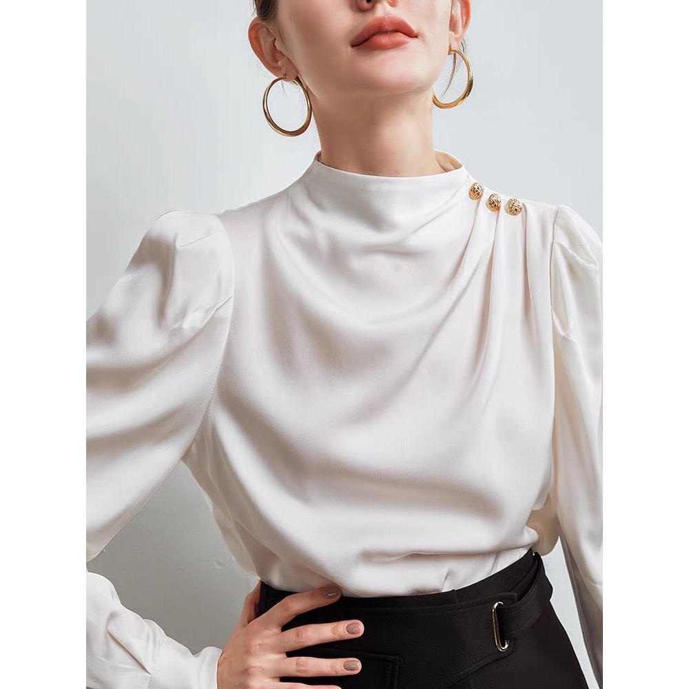 Áo Sơ Mi Nữ- Áo Sơ Mi Trắng Lụa Cao Cấp