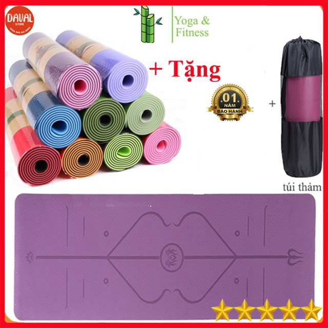 Thảm Tập Yoga - 2 Lớp Định Tuyến TPE Chống Trượt 8mm Cao Cấp Tặng Kèm Túi cao cấp