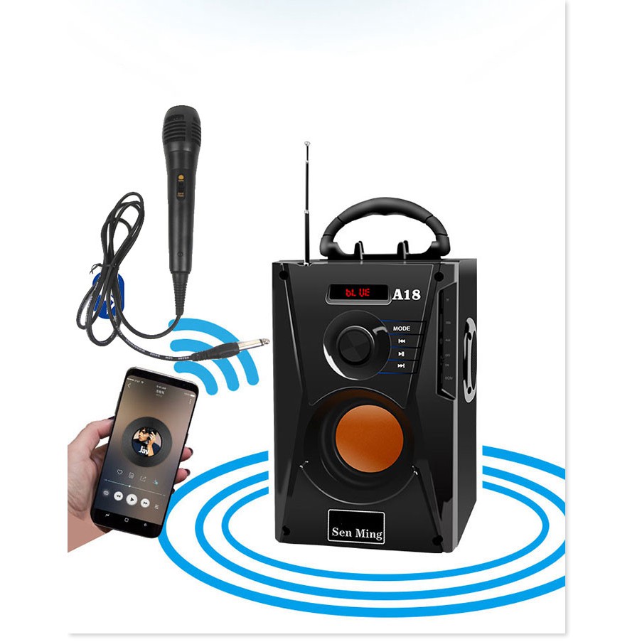 Loa Karaoke Mini A18 ✔️Tặng Micro✔️ Âm Thanh Siêu To, Bass Siêu Trầm, Có Remote. Bảo hành 12T