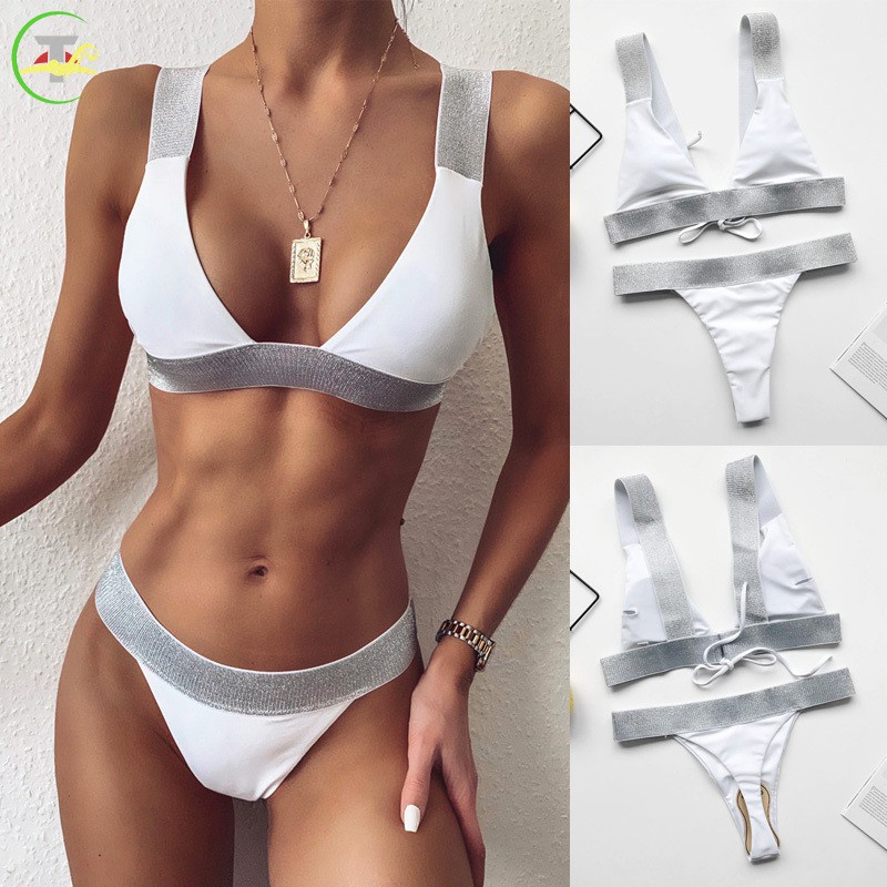 Bộ Đồ Bơi Bikini Lưng Cao Màu Trơn Có Đệm Nâng Ngực Cho Nữ | BigBuy360 - bigbuy360.vn