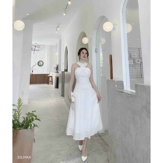 Đầm Maxi  Dự Tiệc Cao Cấp, Đầm Trắng Cổ Yếm, Maxi Trắng Dạo Phố