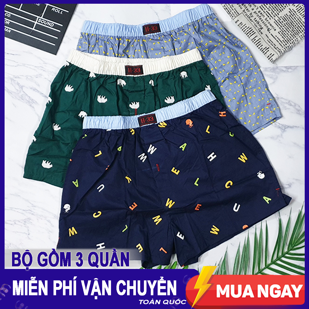 COMBO 3 Quần Đùi Boxer Nam H33 - Quần Ngủ Nam, Mặc nhà Cao Cấp - hàng VNXK.ZK01